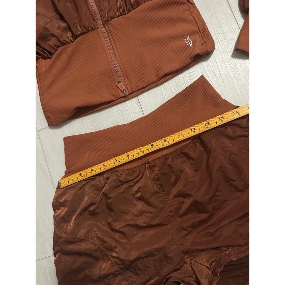 Free People Movement Start Me Up Hoodie Jacket & Shorts Set Sz S Bronze Color